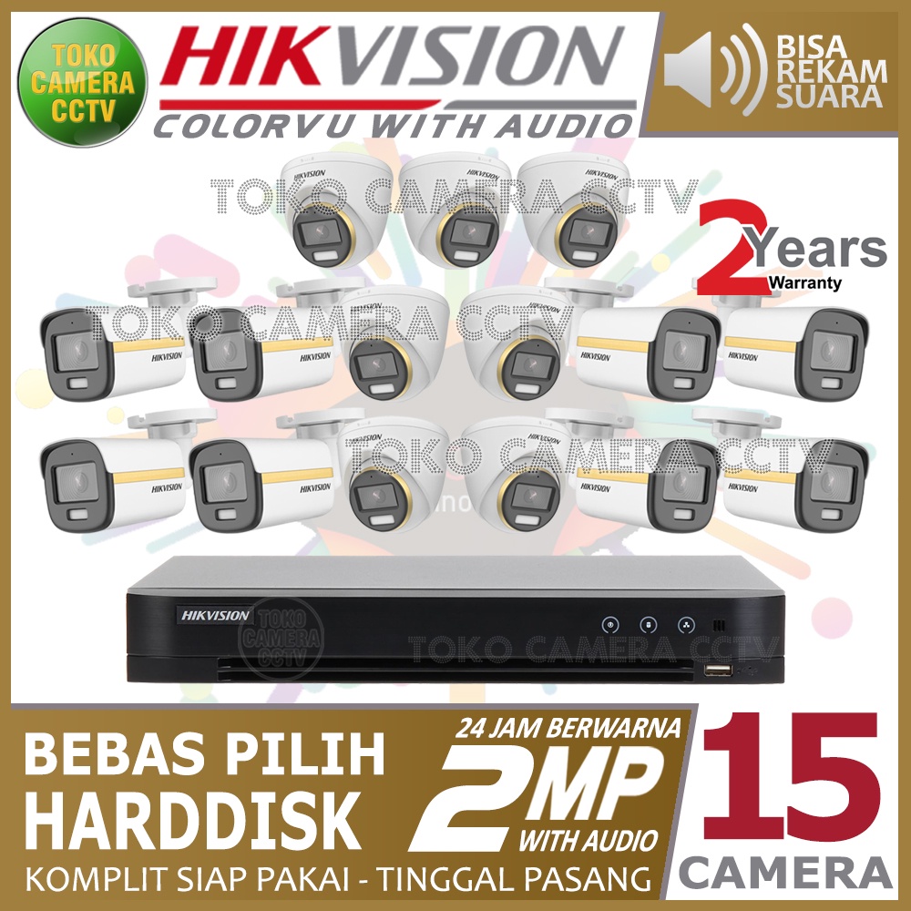 PAKET CCTV HIKVISION COLORVU AUDIO 2MP 16 CHANNEL 15 KAMERA