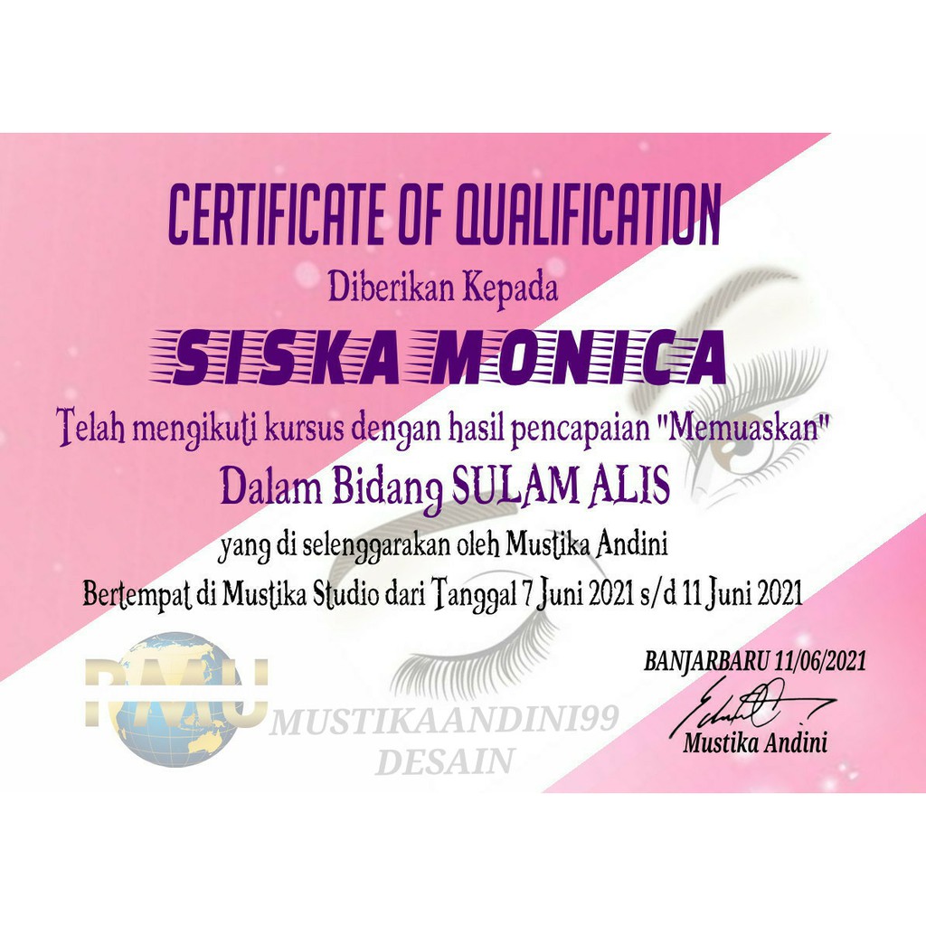 Sertifikat eyelash exstension tinggal print