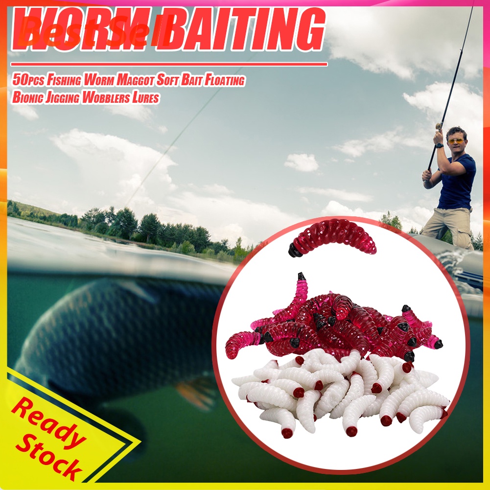 50pcs Fishing Worm Maggot Soft Bait Floating Bionic Jigging Wobblers Lures