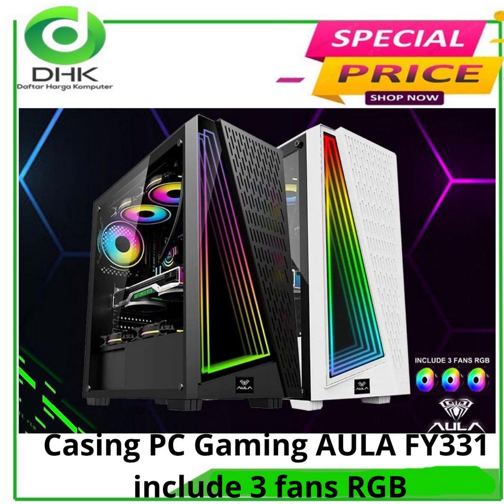 Casing PC Gaming / Komputer Gaming AULA FY331 include 3 fans RGB