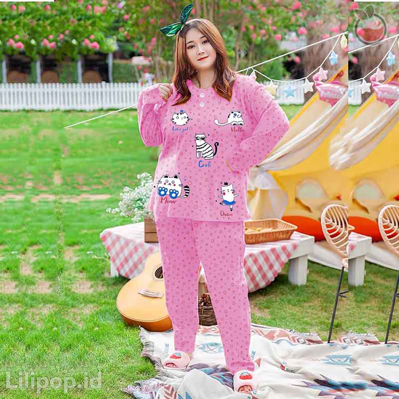 Lilipop.id  Baju Tidur Jumbo Cat XXXL Celana Panjang PP Bigsize Lengan Panjang Baby Doll Kaos