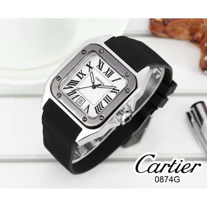 Jam Tangan Pria / Wanita Cartier Classic Rubber Silver Black