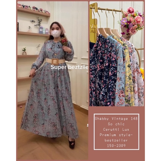 Long Dress korea Gamis Ceruty Yuna Fashion Gamis Bunga rempel LongDress Motif Bunga