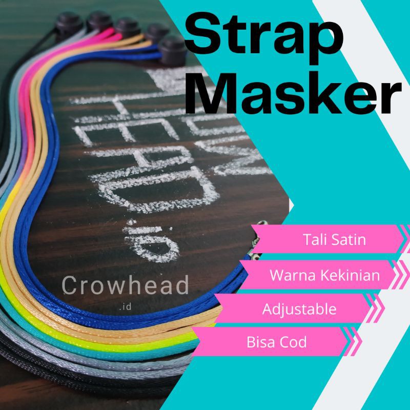 Tali masker/strap masker lanyard kalung korea murah warna pelangi/rainbow satin kekinian + stopper