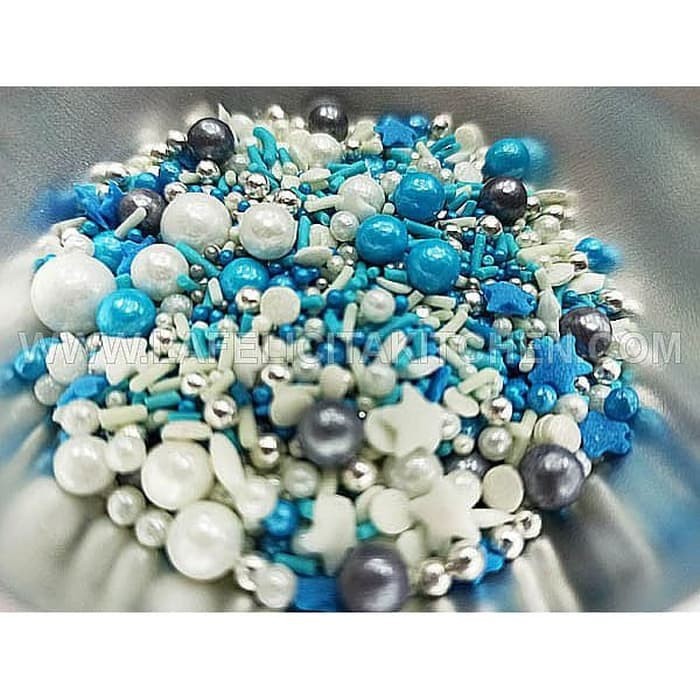 

500G SPRINKLE BLUE WHITE MIX BABY COLOR PEARL SUGAR KUE HIASAN TOPPER CAKE TABURAN DEKORASI COKLAT