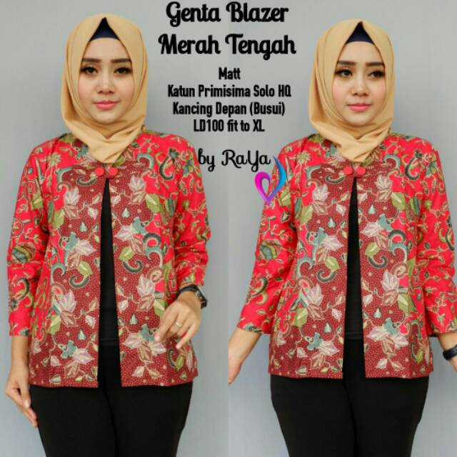 Blazer Batik Wanita Busui GENTA BLAZER MERAH TENGAH friendly ukuran XL blazer promo