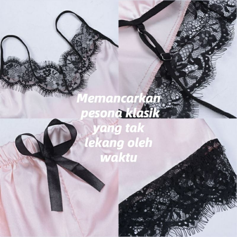 PM Pakaian Dalam Wanita Set Lingerie Celana Renda Seksi + Tank Top Set Baju Tidur Malam baju tidur set baju celana - 3123-4