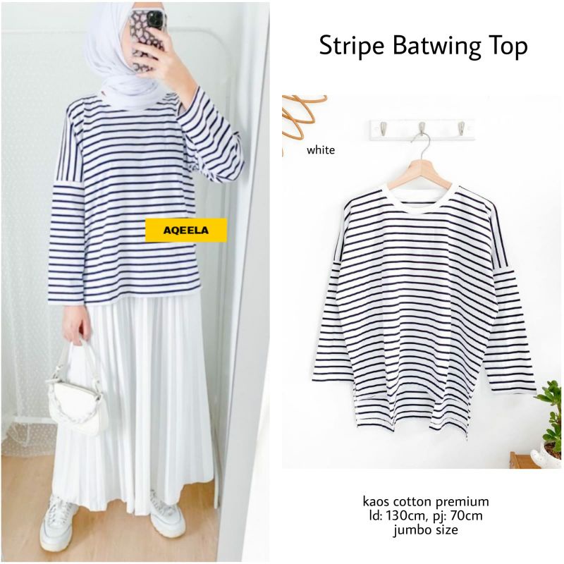 New Stripe Tunik Batwing Oversize Motif Salur Garis garis hitam putih Ld 130 M-XXXL Jumbo By Aqeela
