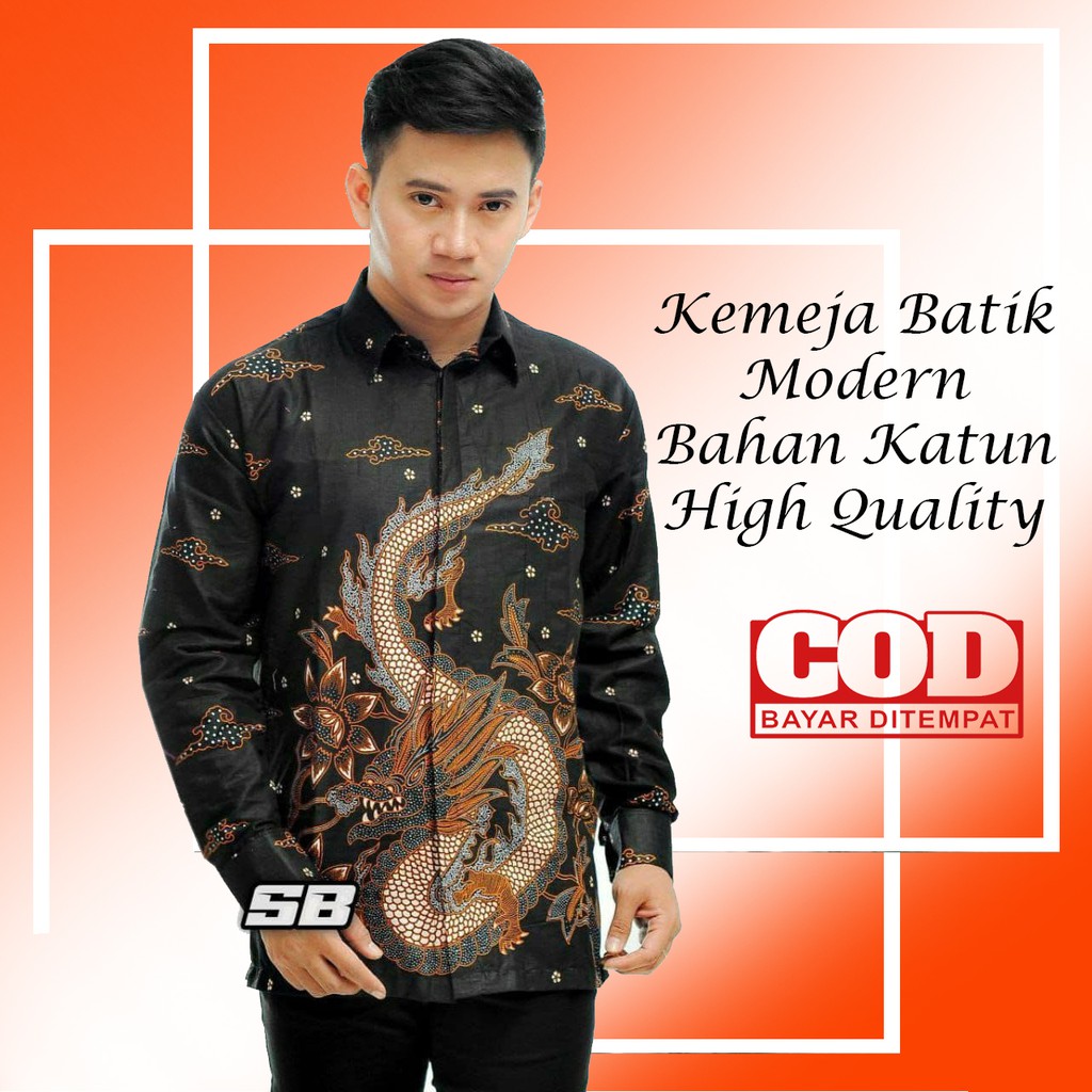 Batik Pria Terbaru Lengan Panjang Batik Nakula Modern Kemeja cowok kasual keren seragam kerja kantor