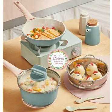 Belvin cookware panci set cook ware mpasi baby bayi frypan 20cm fry sauce pan 18cm keramik kukusan