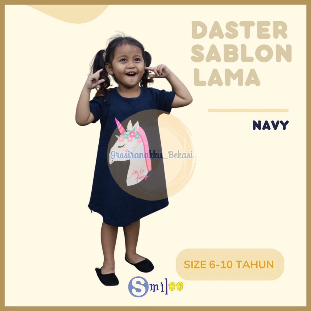 Daster Anak Smile Sablon Junior Motif Navy Kudapony Size 6-10Tahun