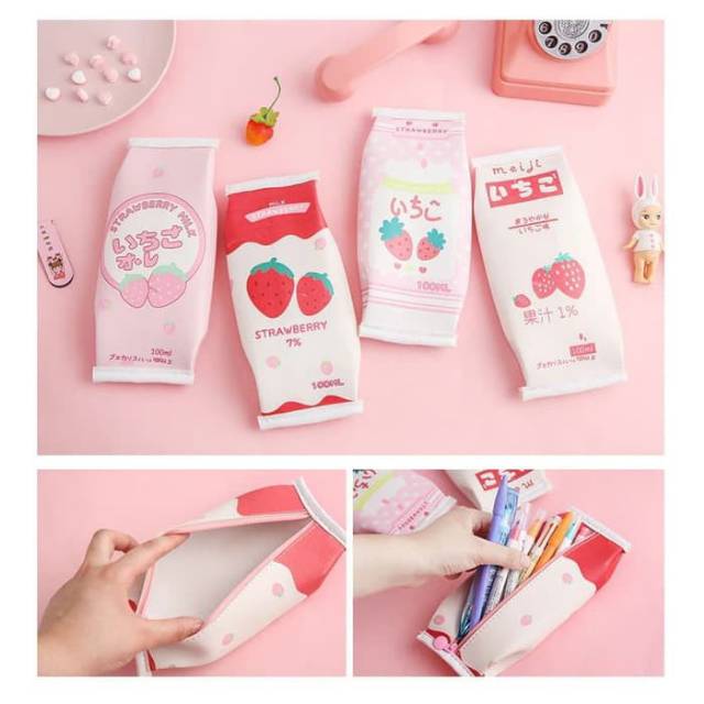 

Tempat Pensil Strawberry Milk Lucu PU