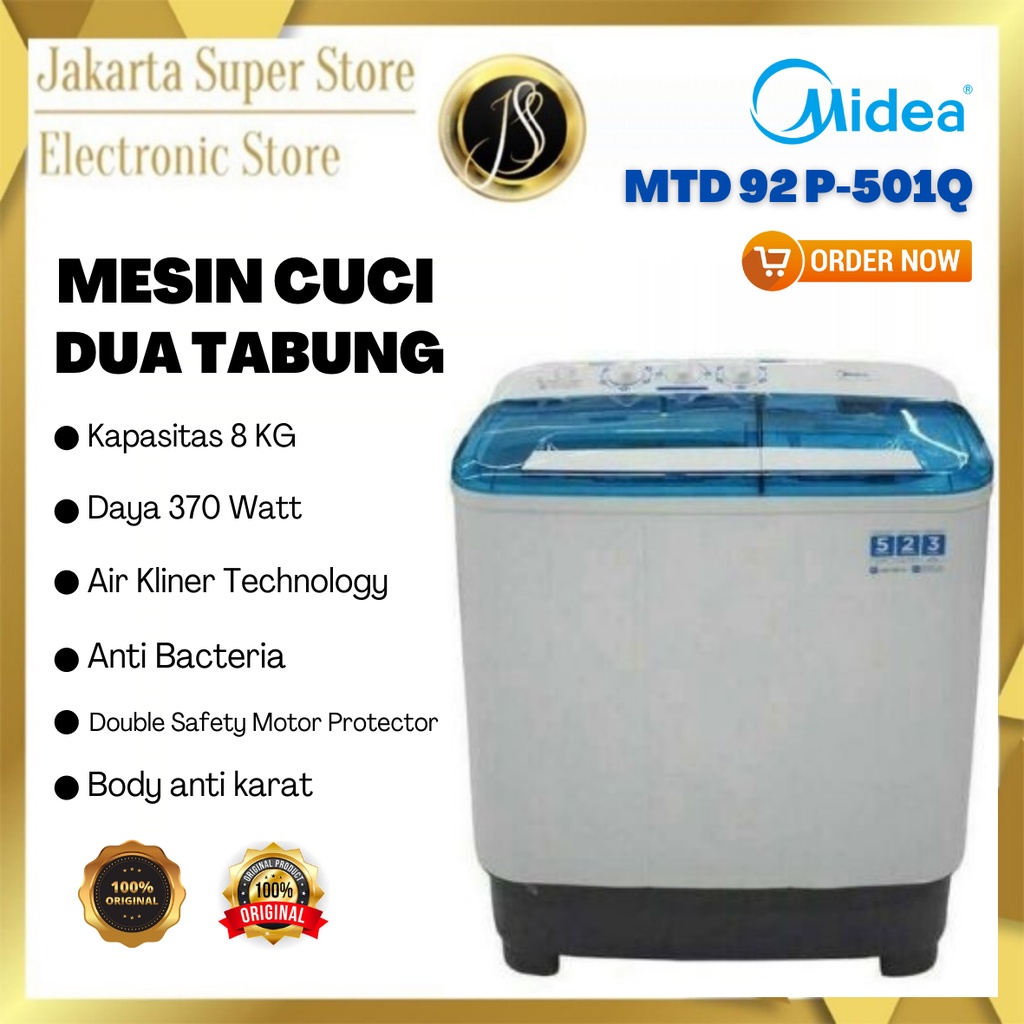 MIDEA MESIN CUCI 2 TABUNG 8 KG MTD 92 P-501Q