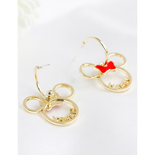 LRC Anting Tusuk Fashion Golden Copper Mickey Mouse Letter Studs K26161