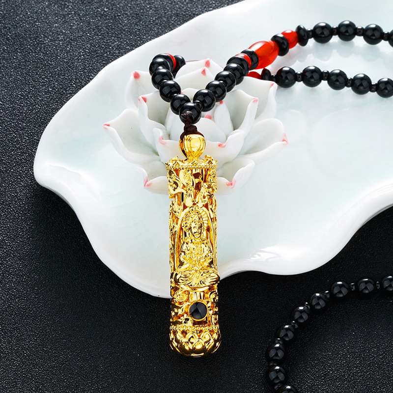 Kalung Rantai Emas Asli Kadar 375 Dengan Liontin Guanyin Bodhisattva Untuk Pria