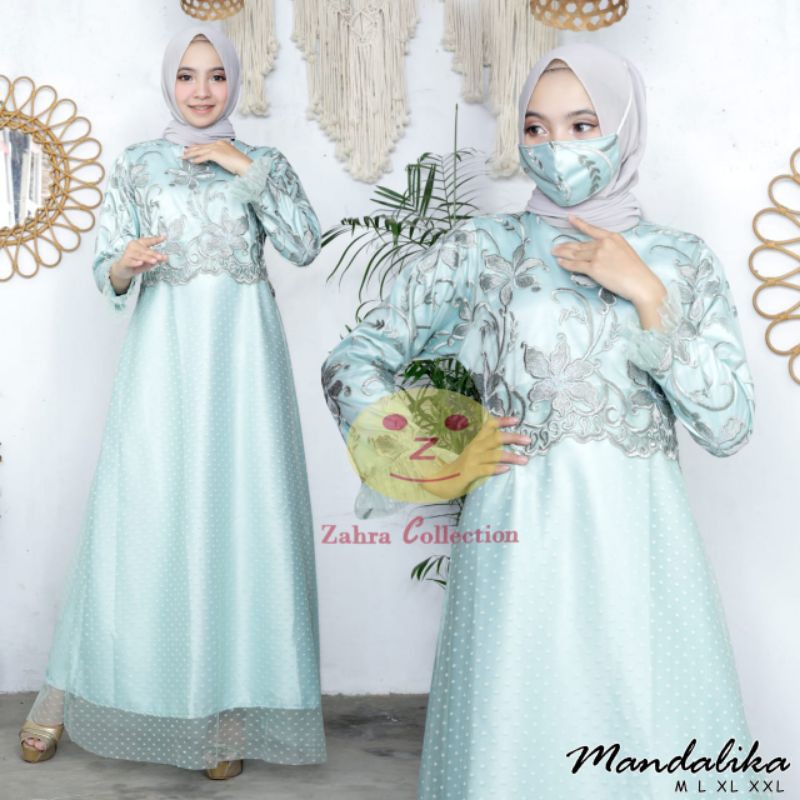 gamis tile dotty mandalika / gamis pesta / gamis tule dot / gamis busui pesta / baju pesta / gamis