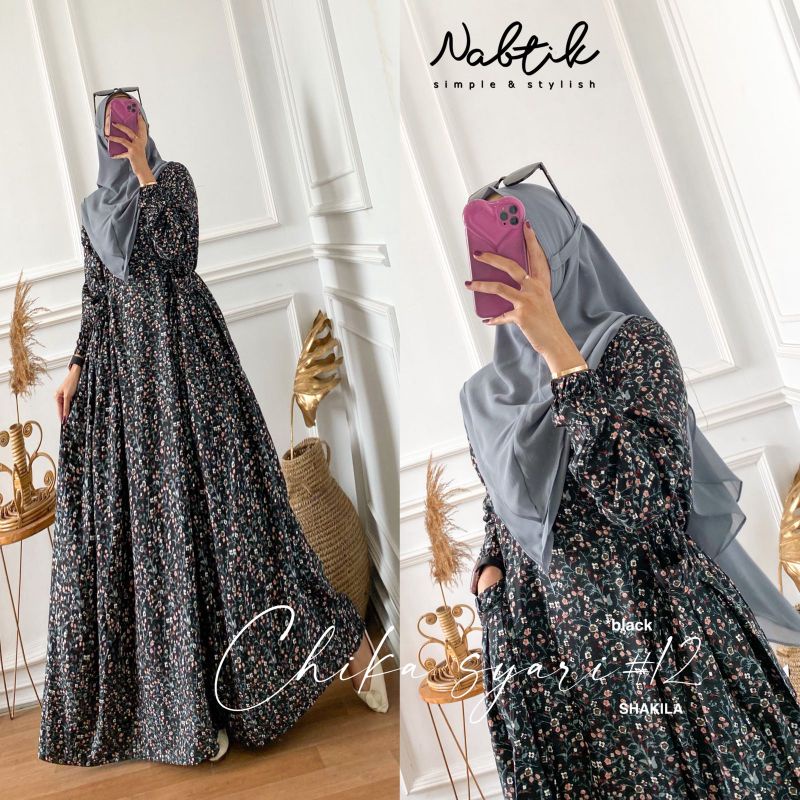 [READY STOCK] Chika Syari #5 #3 #4 #9 #10 #11 #12 Original Nabtik Gamis Syari Ceruty Set Khimar Terb