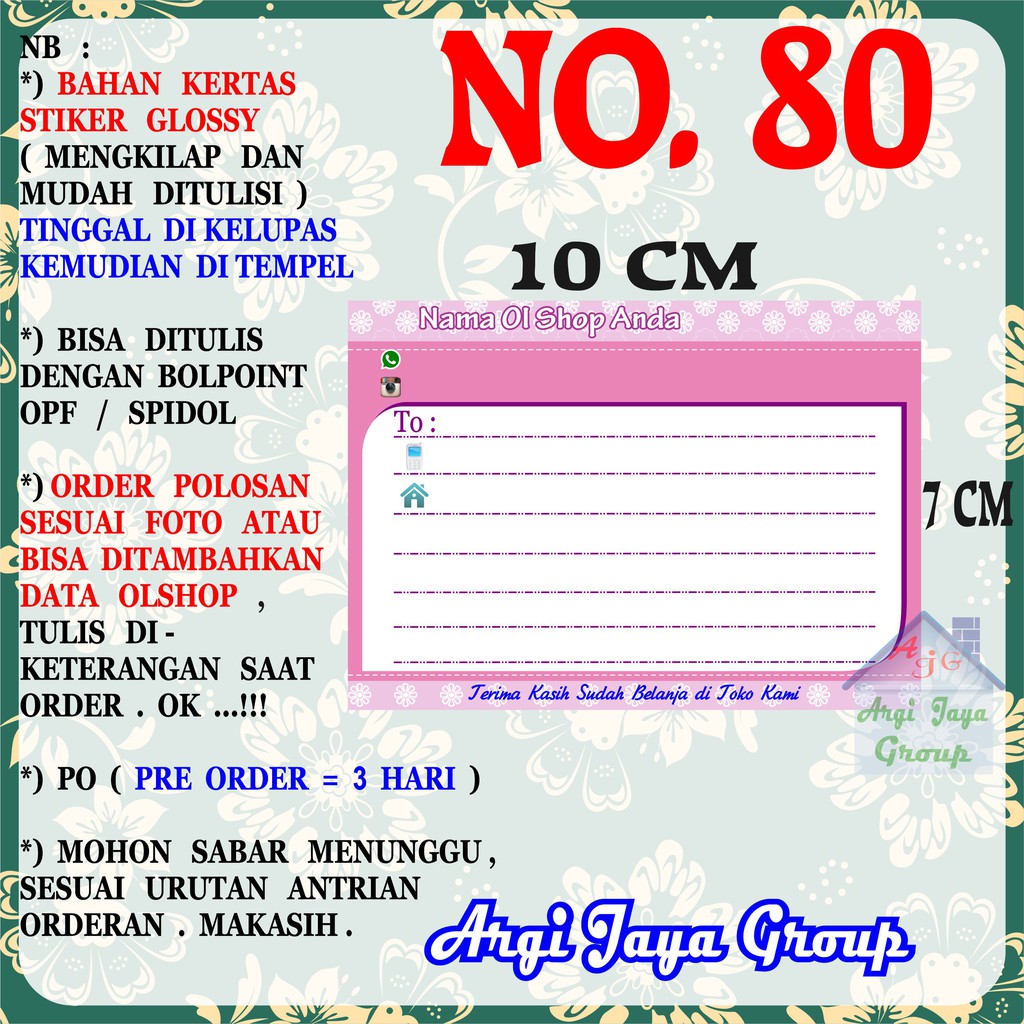 

Stiker Pengiriman - Sticker Alamat Olshop Murah Nomer 80 - 10x7 cm - Glossy