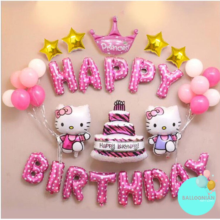 HELLO KITTY SET DEKORASI PINK BALON  FOIL HELLO KITTY PAKET 