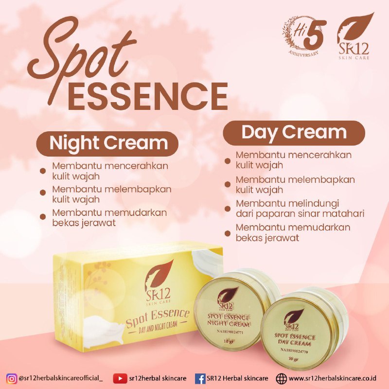 SPOT ESSENCE DAY &amp; NIGHT CREAM SR12 | TUMPAS BEKAS JERAWAT | FLEK HITAM &amp; NODA WAJAH | STANDAR BPOM