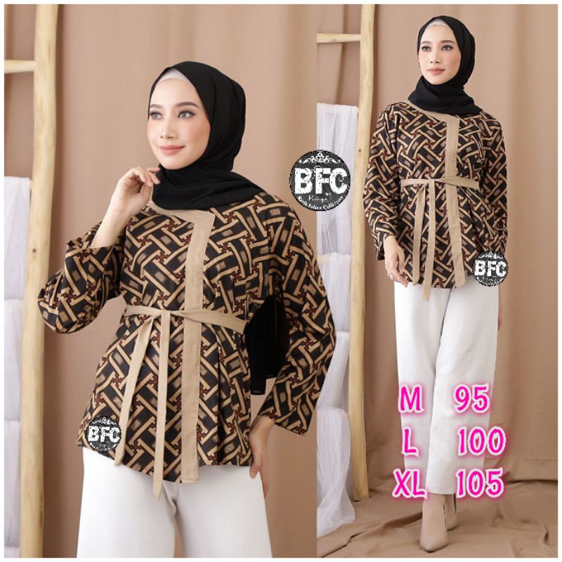 tey-17 Batik wanita ASJ SA HRB026 Kenongo Kemeja Tosca Pendek-PAGAR JT