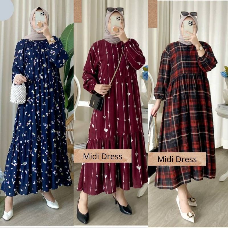 MIDI DRESS RAYON BUSUI LD 110 CM PANJANG BAJU 125 CM//DRESS VIRAL KEKINIAN