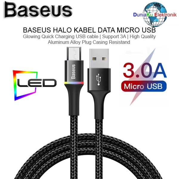 Kabel Data BASEUS Halo LED Micro USB Fast Charging Original