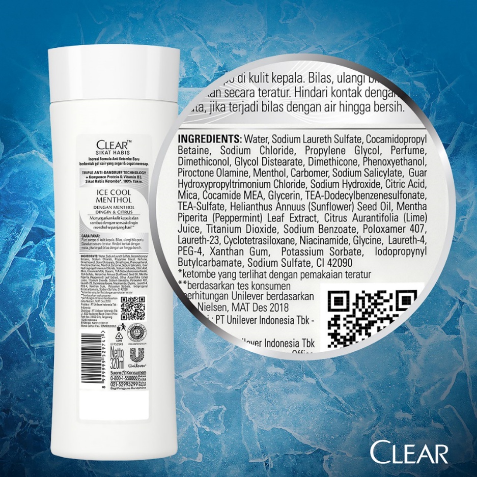 CLEAR Shampoo Anti Ketombe Menthol Segar, 48 Jam Segar Sensasi Dingin dengan 10x Super Vitamin - 660mL x2