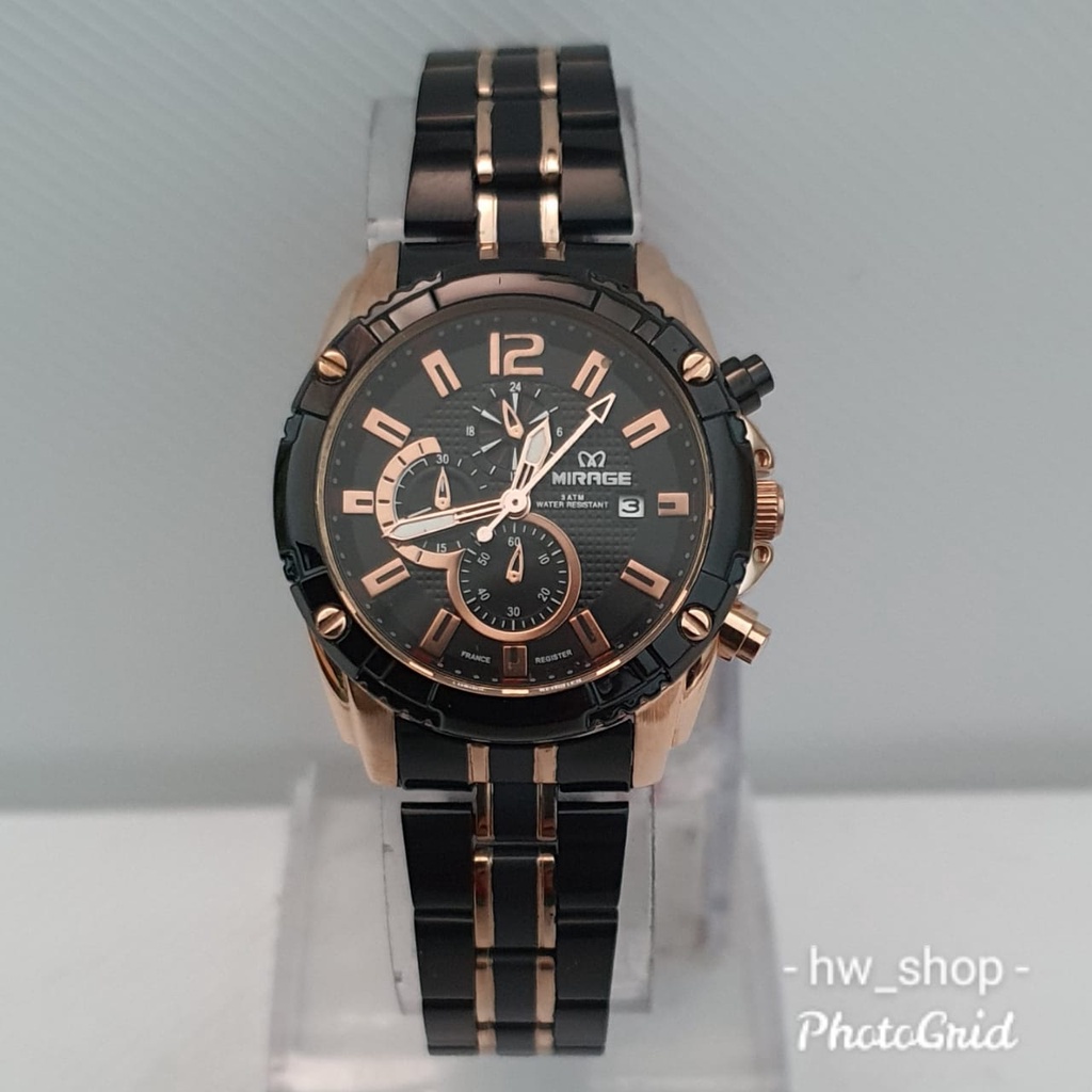 Jam Tangan Wanita Mirage 8714 Hitam Rosegold Original