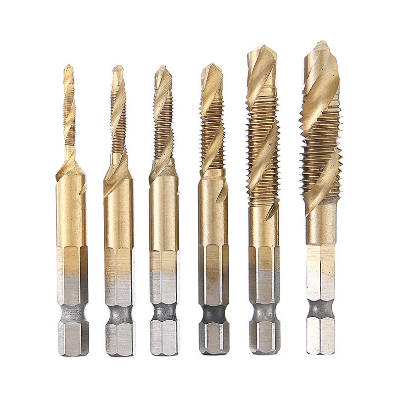 6PCS/SET Mata Bor Drat Besi Kayu Countersink Tapping Drill Bit HSS