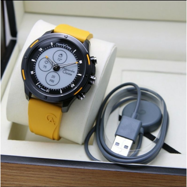 ORIGINAL JAM TANGAN UNISEX ALEXANDRE CHRISTIE SMARTWATCH BLACK YELLOW RUBBER STRAP ARLOJI WATCH PRIA
