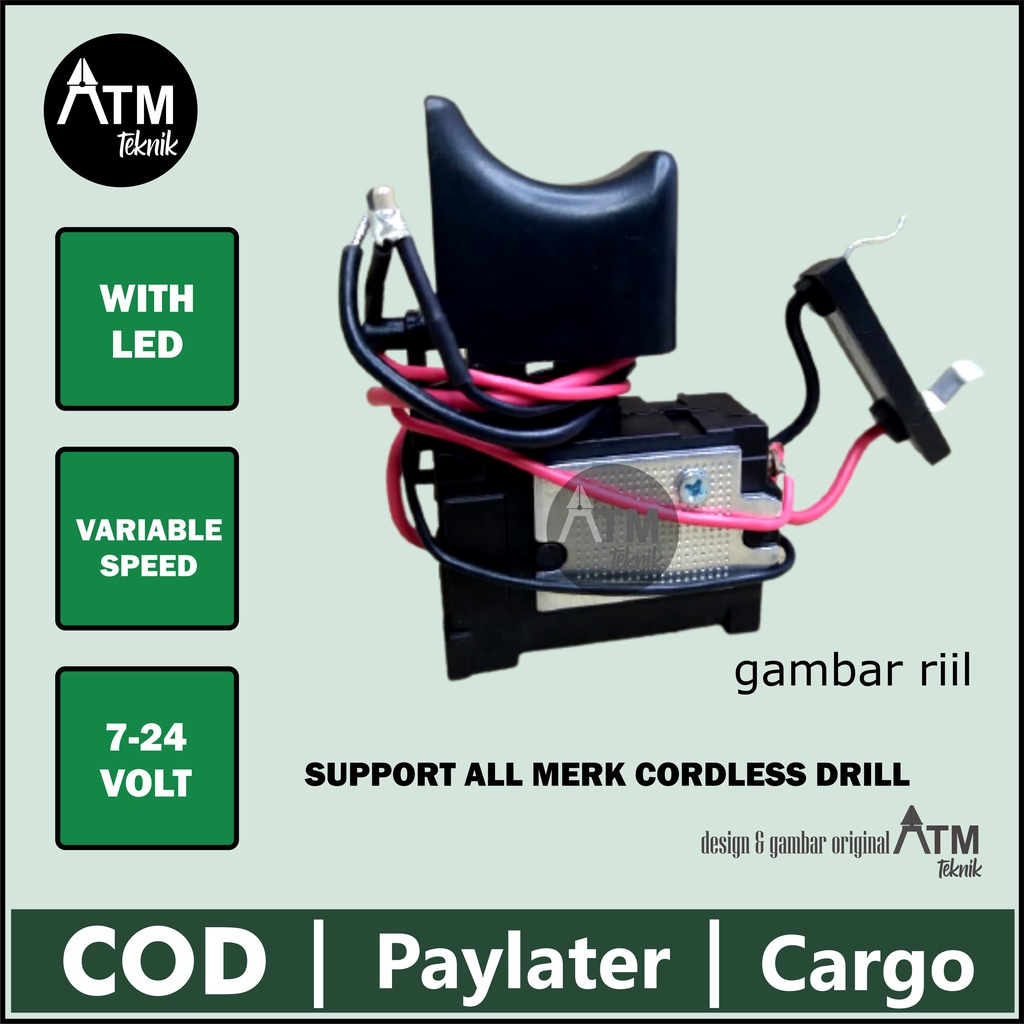 Saklar bor switch cordless triger bor baterai variable speed 12v, 18v, 24v