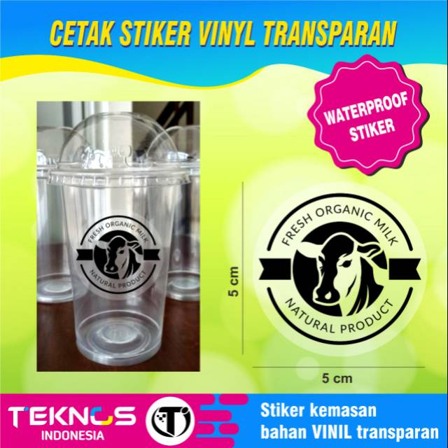  STIKER  GELAS  CUP 5 X 5 cm VINYL TRANSPARAN MINUMAN CAPCIN 