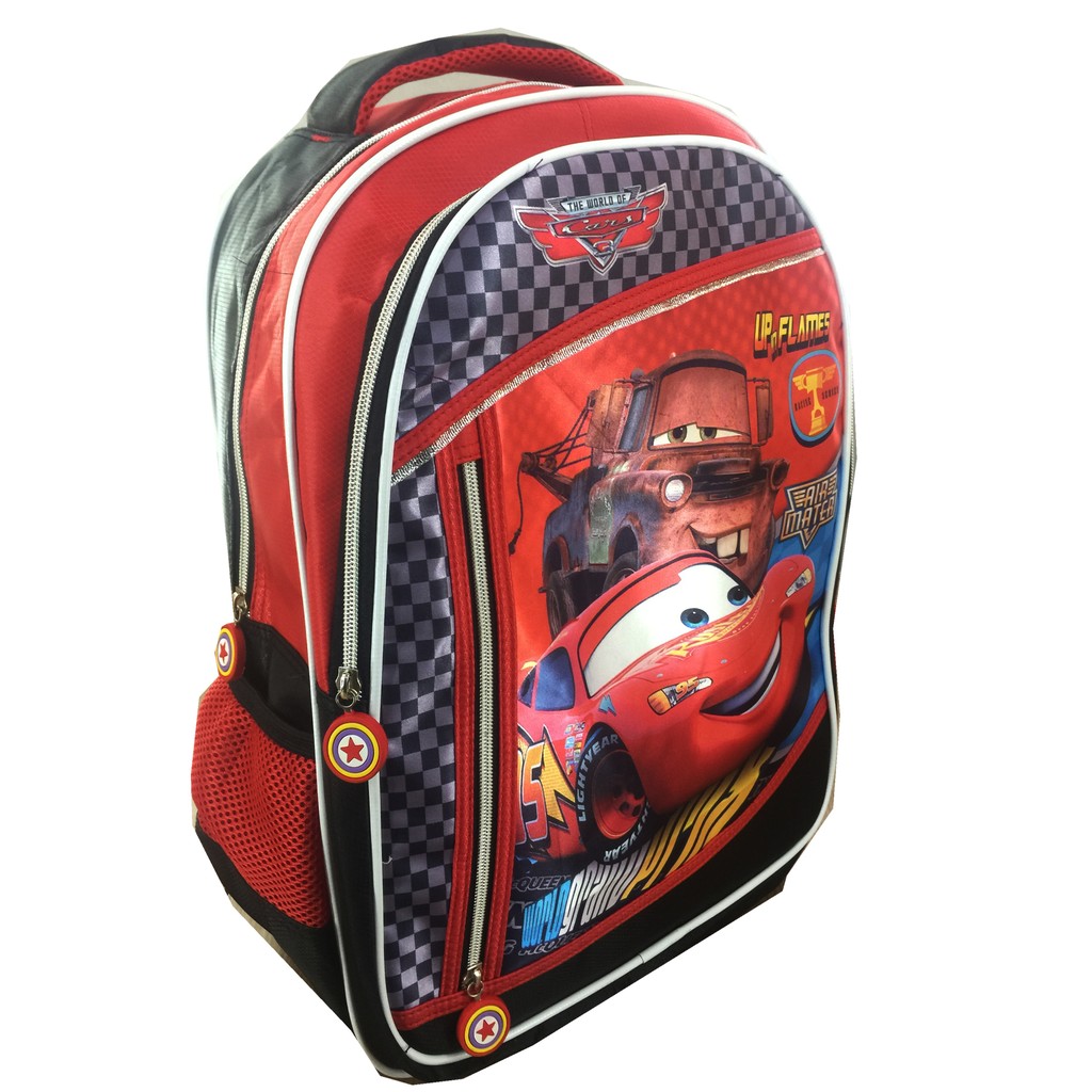 Tas Ransel Sekolah Anak SD Cars Full Sateen IMPORT Catur 3 Kantung S