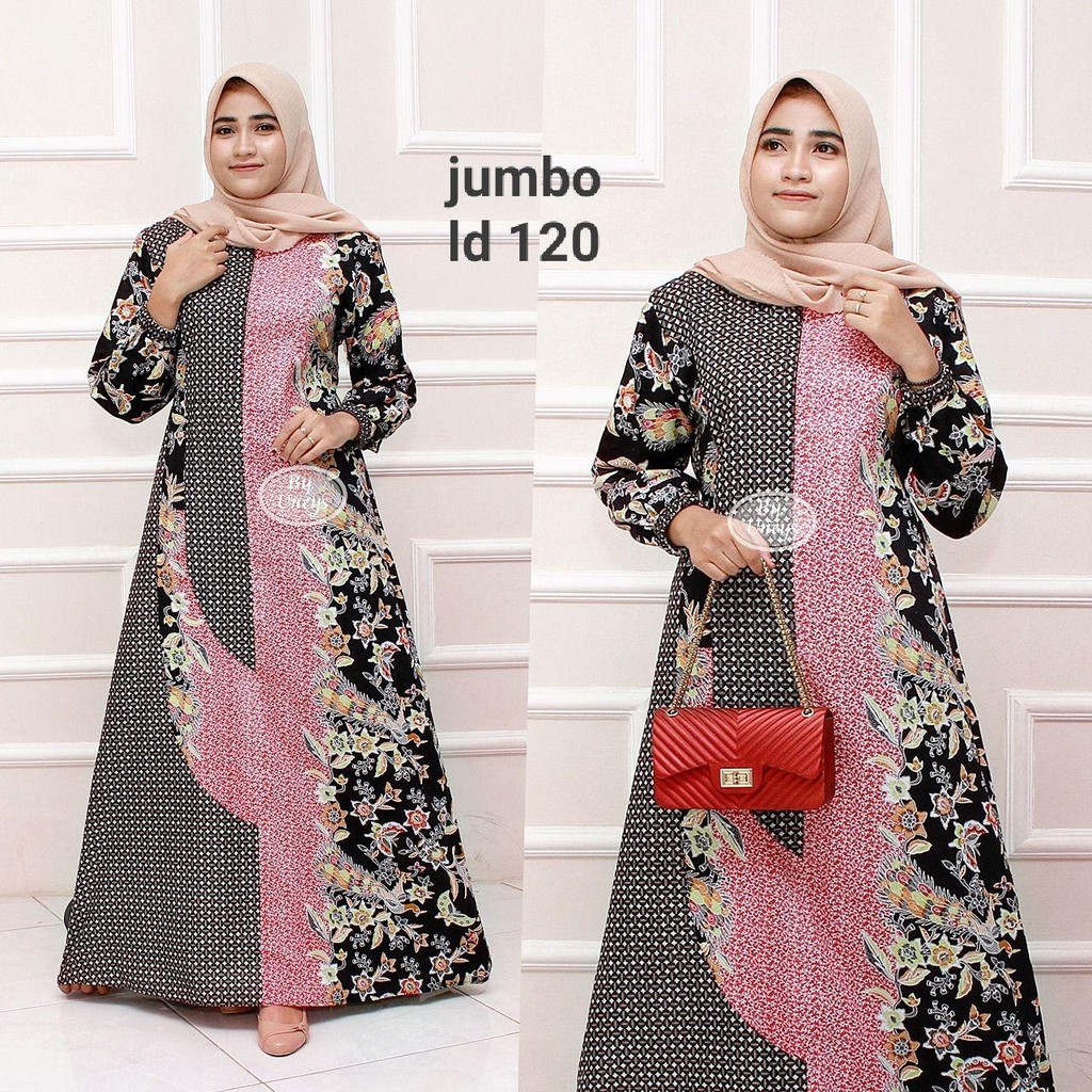 Gamis Batik Jumbo LD 110 Dan LD 120 Bahan Katun Motiv Terbaru Bisa Cod