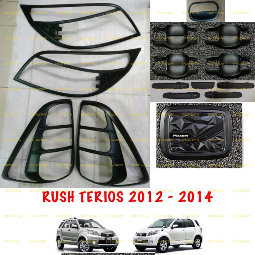 Paket Garnish Depan Belakang Outer Handle Tank Cover New Rush Terios Lama 2012 2014 Hitam Chrome