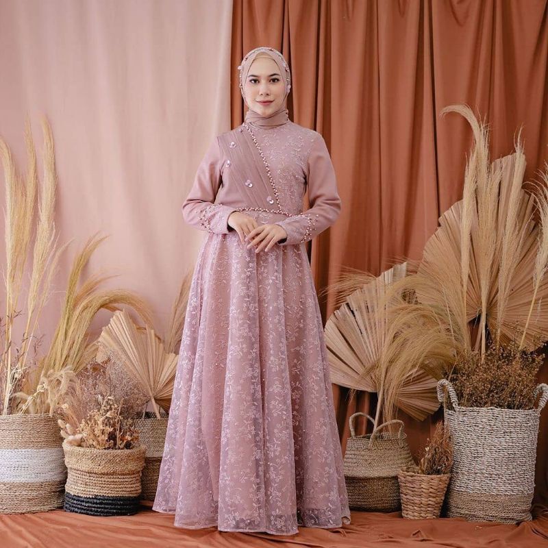 AISHWA Baju Pesta / Tulle Bordir / Gaun Pengantin / Prewedding / Wisuda / Bridesmaids