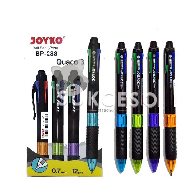 Joyko Pulpen BP-288 Quaco 3 Pen / Ballpoint 4 Warna Murah