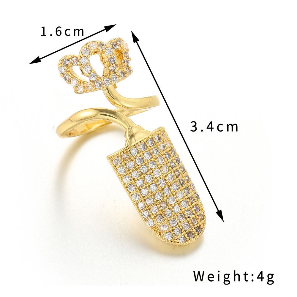 LILY Cincin Pelindung Kuku Aksen Zircon Warna Gold Untuk Perhiasan Wanita