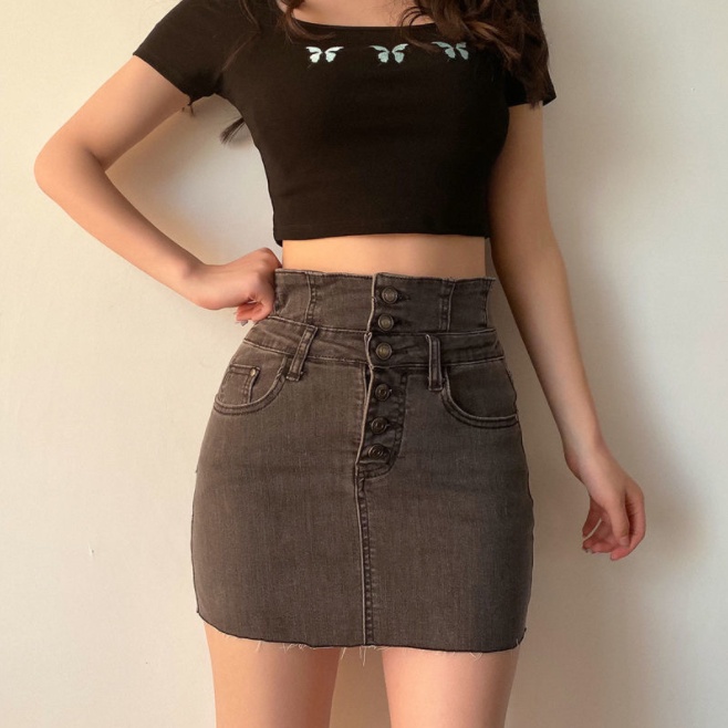 Rok Denim Rok Pendek Wanita Rok Jeans Melar Rok Stretch Rok Pinggang Tinggi Elastis untuk Wanita Rok Pendek a-line slim fit all-match Rok Highwaist Fashion Seksi