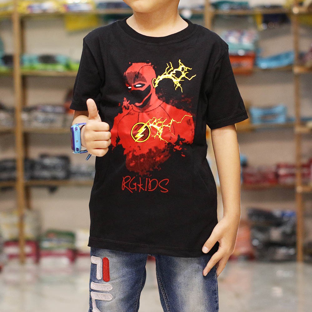  GROSIR  KAOS  ANAK  BANDUNG TERMURAH SUPERHERO FLASH HITAM 