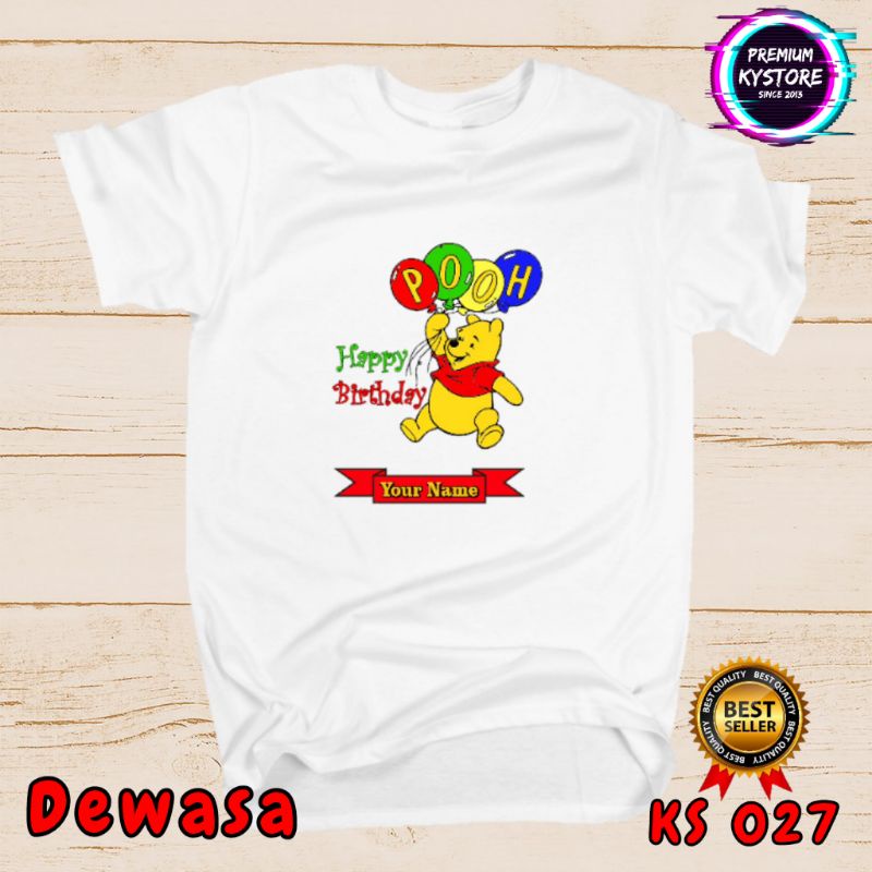 FREE NAMA Kaos ulang tahun anak dan dewasa motif winni the pooh