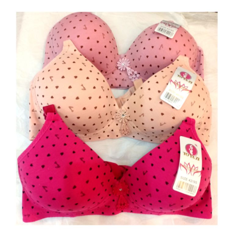 BRA TOYAZI CUP B KAIT 3 KAIN KAOS POLKADOT/LOVE/APEL/KEMBANG