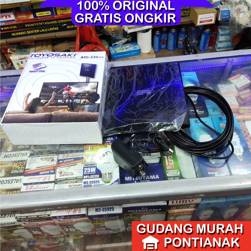 Antena TV Toyosaki AIO 220 Indoor / Outdoor Luar dalam rumah Smart chip digital analog bersih bening