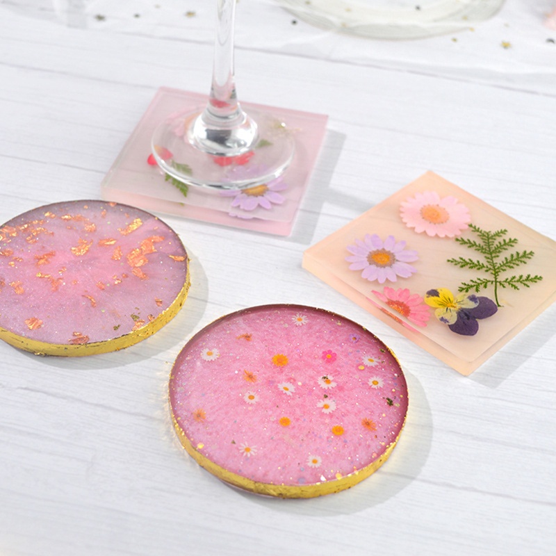 SIY  2Pcs Round Square Coaster Resin Mold Kit Geode Agate Resin Coaster Molds Tools