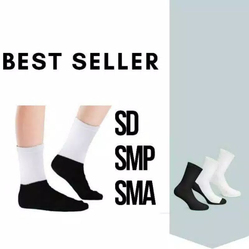 Kaos Kaki Sekolah SD SMP SMA Kaos Kaki Hitam Putih Hitam Polos Putih Polos