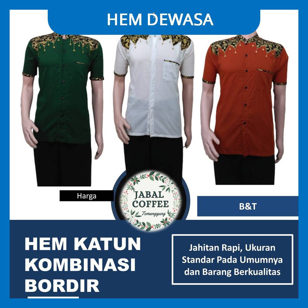 Hem Kemeja Batik Pria Katun Kombinasi Bordir