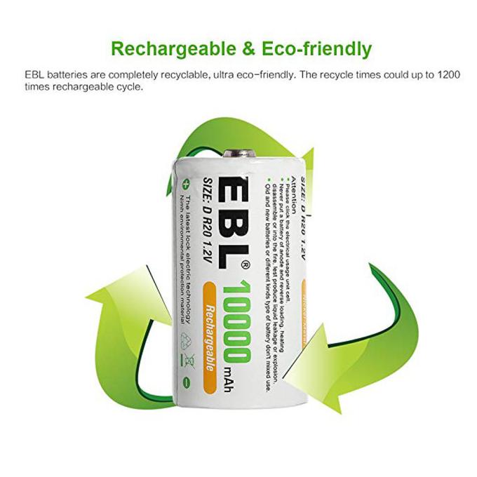 Ebl 10000Mah Battery Type D Rechargeable Battery Baterai