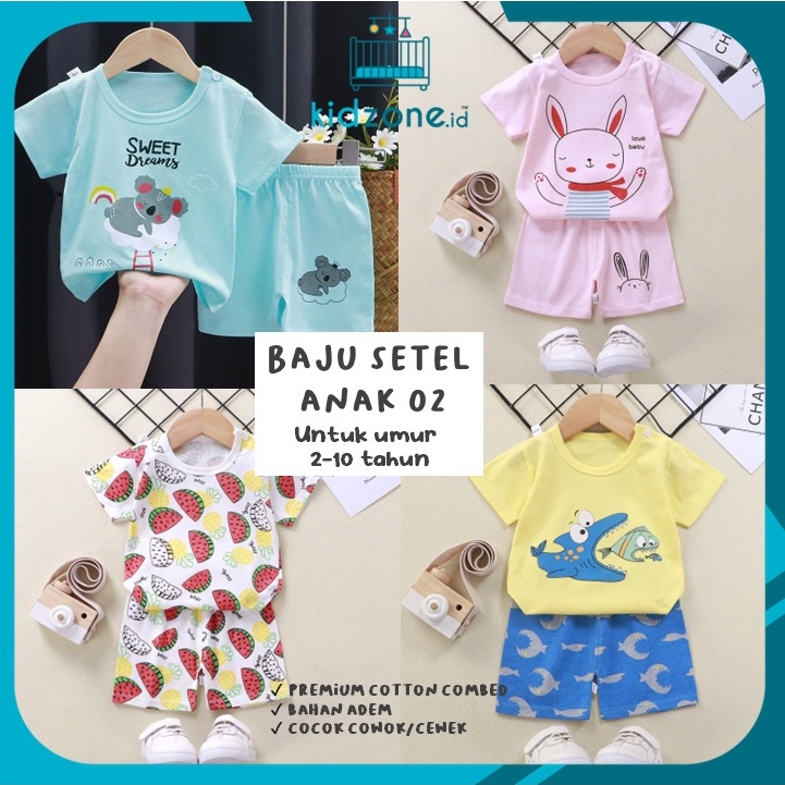 Setelan Pakaian Anak 100% Katun Premium Umur 1-10 Tahun / Baju dan Celana Anak 02