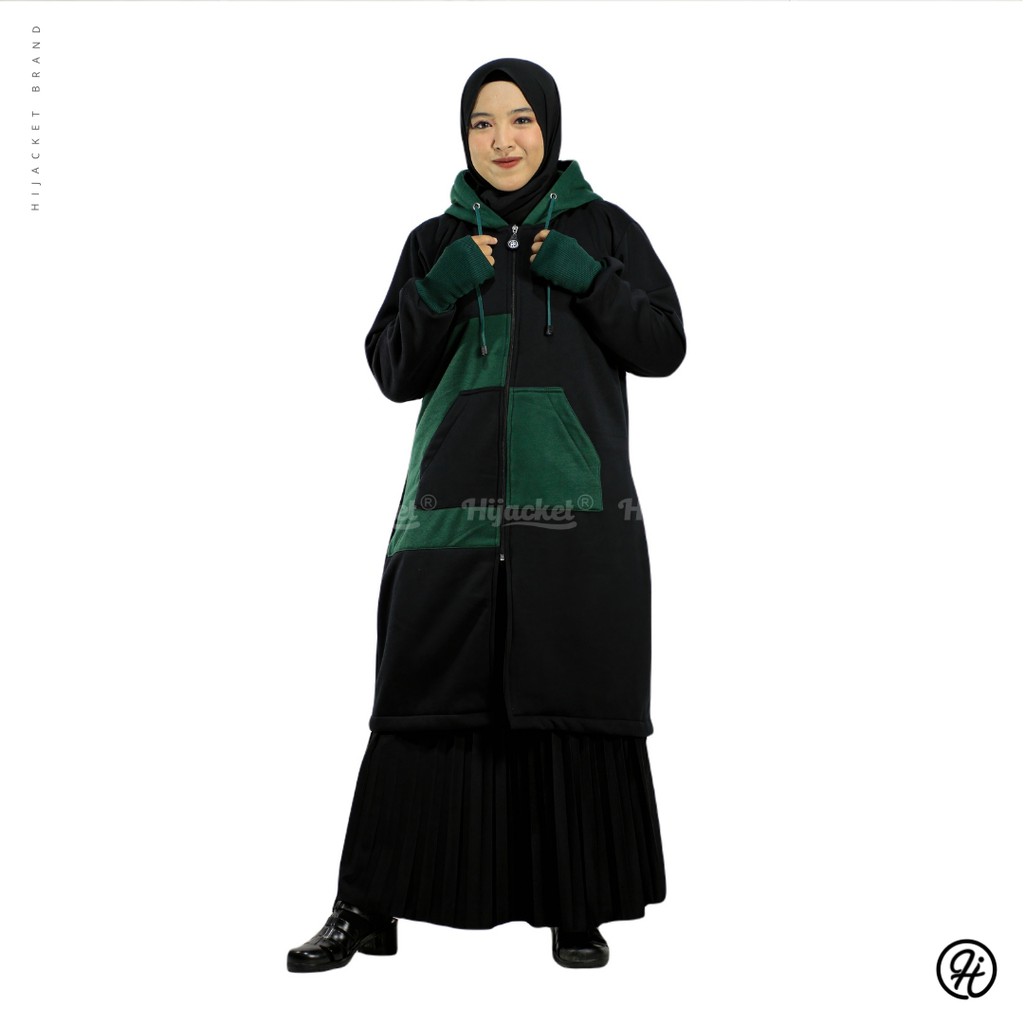 ⭐️GRATIS MASKER HIJAB⭐️ HIJACKET ADELIA SERIES - HIJACKET OFFICIAL HIJACKET STORE JAKET MUSLIMAH JAKET HIJABERS-BLACK ( HITAMxHIJAU)